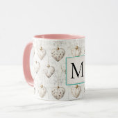 Chic White Heart Ornaments Monogram マグカップ (正面左)
