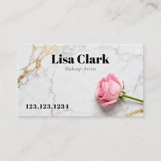 Chic White Marble Rose Gold Makeup Artist Beauty 名刺 (正面)