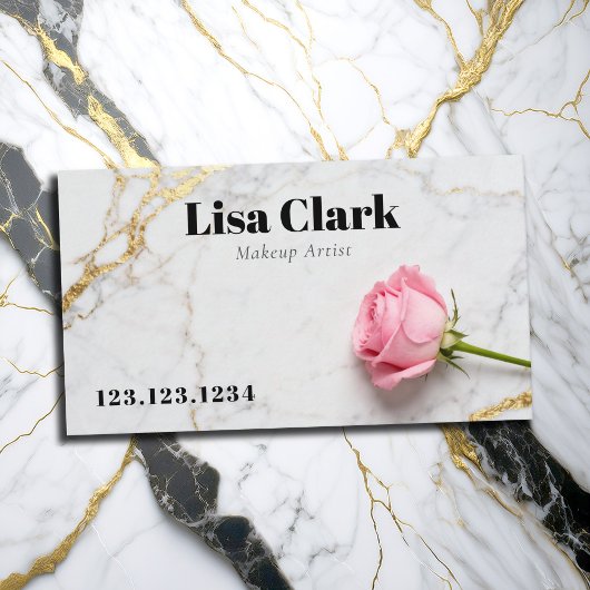 Chic White Marble Rose Gold Makeup Artist Beauty 名刺
