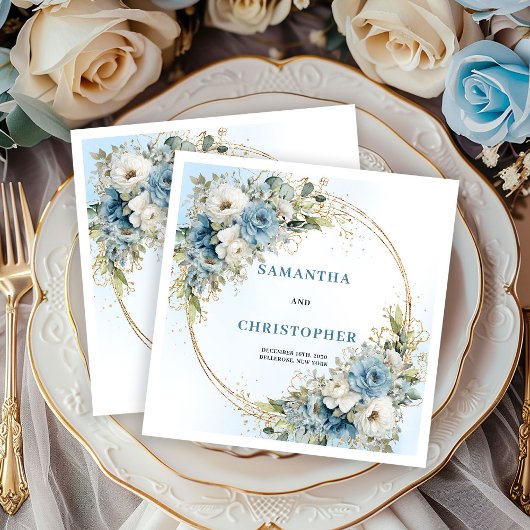 Chic White Peonies Gold Frame Wedding Napkins スタンダードカクテルナプキン
