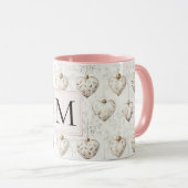Chic White Pink Heart Ornaments Monogram マグカップ (正面右)
