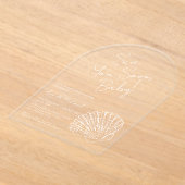 Chic White Scallop Shell Sea You Soon Baby Shower アクリル招待状 (レイダウン)