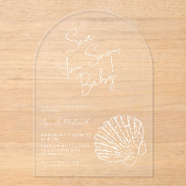 Chic White Scallop Shell Sea You Soon Baby Shower アクリル招待状