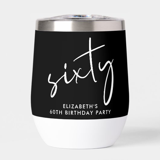 Chic White Script Black 60th Birthday Party (正面)