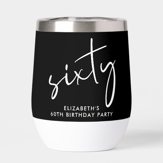 Chic White Script Black 60th Birthday Party (背面)