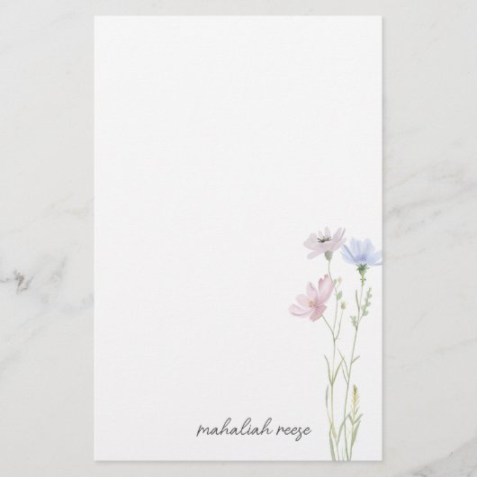 Chic Wildflower Meadow Calligraphy Personalized 便箋 (正面)