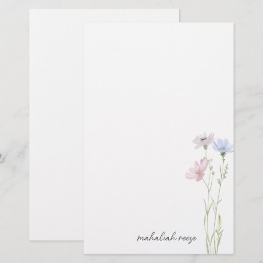 Chic Wildflower Meadow Calligraphy Personalized 便箋 (正面/裏面)