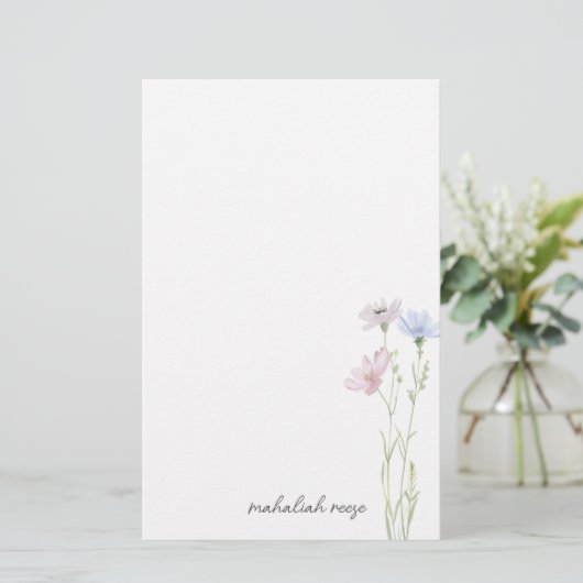 Chic Wildflower Meadow Calligraphy Personalized 便箋 (スタンド正面)