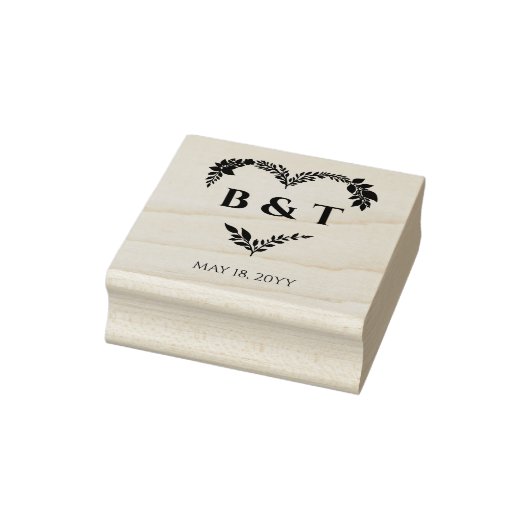 Chic Wildflowers & Branches Heart Shape Initials ラバースタンプ (スタンプ)