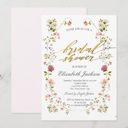 Chic Wildflowers Bridal Shower  招待状 (正面/裏面)