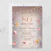 Chic Wildflowers String Lights 80th Birthday   招待状 (正面)