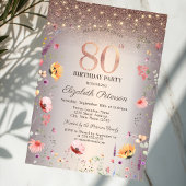 Chic Wildflowers String Lights 80th Birthday   招待状