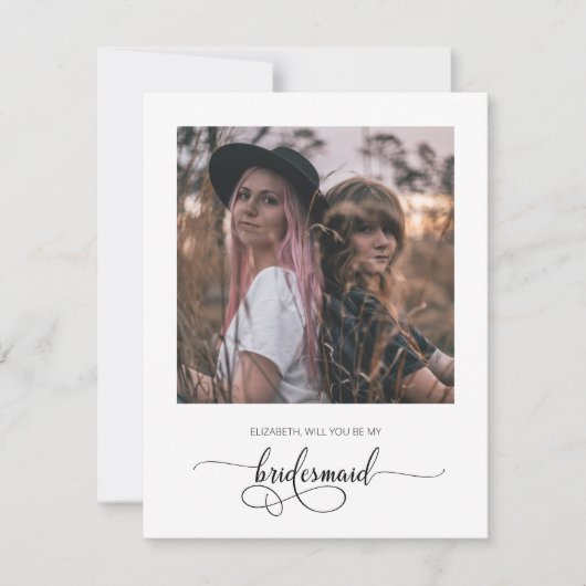 Chic Will Be My Bridesmaid Proposal Photo Card サンキューカード (正面)