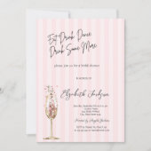 Chic Wine Glass Confetti Pink Striped  招待状 (正面)