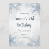 Chic Winter 21st Birthday Invitation – Snowflakes 招待状 (正面)