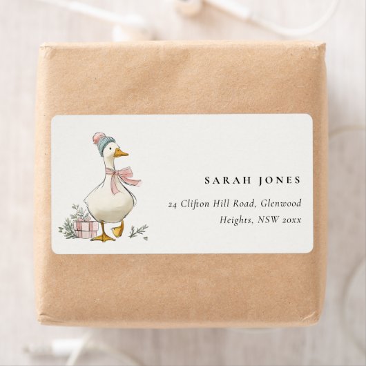Chic Winter Goose Christmas Holiday Address ラベル (インサイチュ)