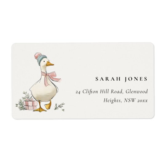 Chic Winter Goose Christmas Holiday Address ラベル (正面)