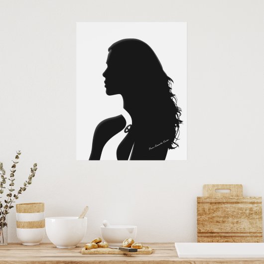 Chic Woman Profile – Minimalist Contemporary Art ポスター (キッチン)