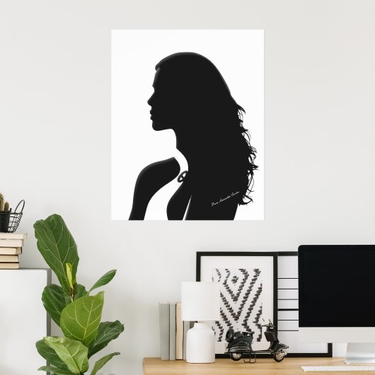 Chic Woman Profile – Minimalist Contemporary Art ポスター (ホームオフィス)