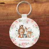Chic Woodland Animals Pastel Blush Floral Favor キーホルダー (正面)