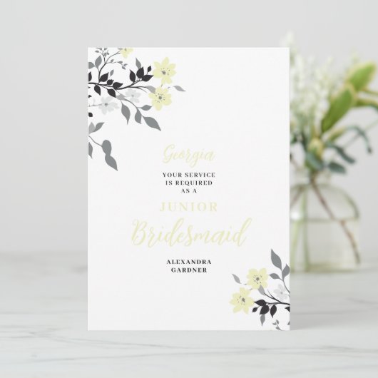 Chic Yellow Floral Bunch Wedding Jr Bridesmaid 招待状 (スタンド正面)