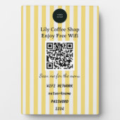 Chic Yellow & White Stripes QR Code Wifi フォトプラーク (正面)