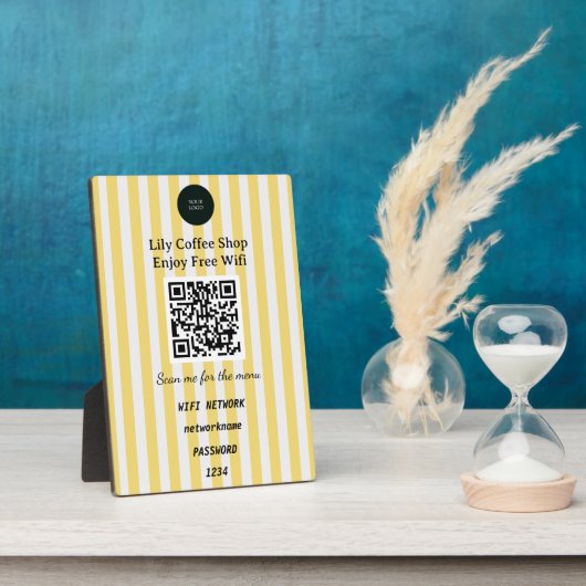 Chic Yellow & White Stripes QR Code Wifi フォトプラーク (側面)