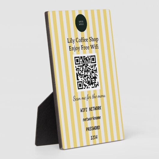 Chic Yellow & White Stripes QR Code Wifi フォトプラーク (側面)
