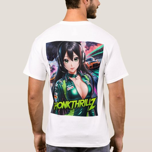 Chica Anime en Pista de Drift - PhonkThrillz Tシャツ (裏面)