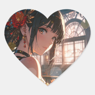 Chica con flores ハートシール