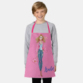 Chica con vaqueros y chaqueta rosa エプロン (着用した状態)