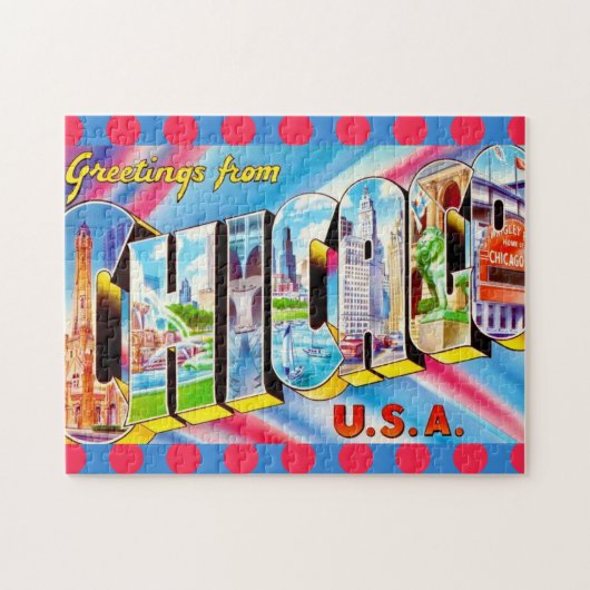 Chicago 11x14 Colorful Postcard Puzzle ジグソーパズル (横)
