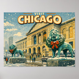 Chicago Art Institute in winter postcard ポスター