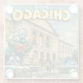Chicago Art Institute in winter poster ガラスコースター (裏面)