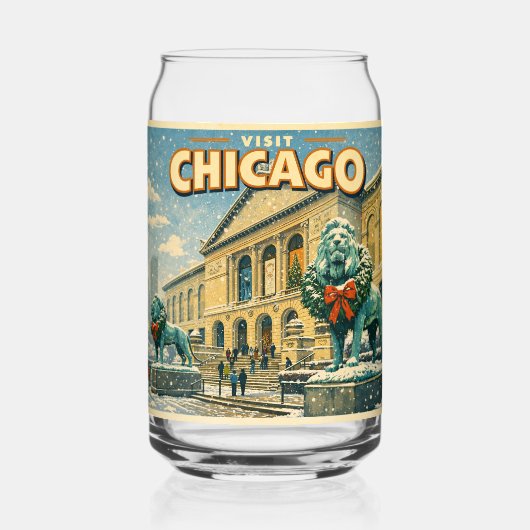 Chicago Art Institute in winter poster ガラス缶 (正面)