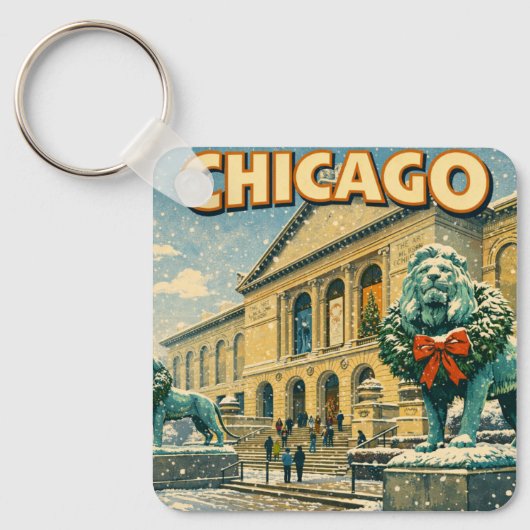Chicago Art Institute in winter poster キーホルダー (正面)