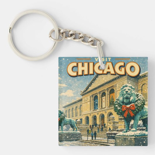Chicago Art Institute in winter poster キーホルダー (正面)