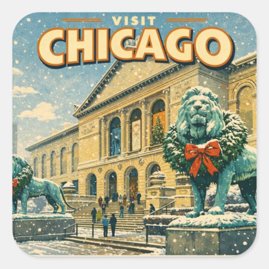 Chicago Art Institute in winter poster スクエアシール (正面)