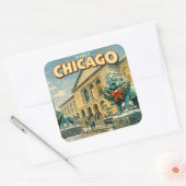 Chicago Art Institute in winter poster スクエアシール (封筒)