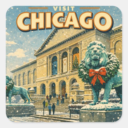 Chicago Art Institute in winter poster スクエアシール (正面)
