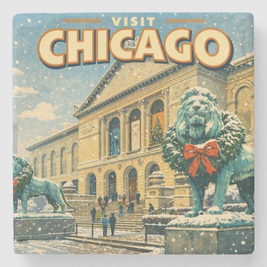 Chicago Art Institute in winter poster ストーンコースター (正面)