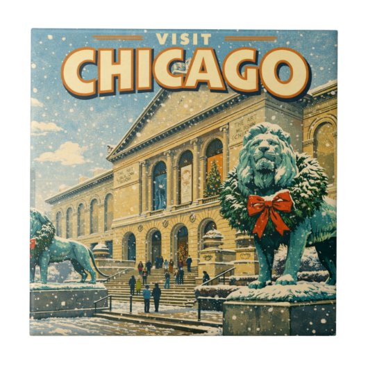 Chicago Art Institute in winter poster タイル (正面)