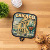 Chicago Art Institute in winter poster 鍋敷き (トップダウン)