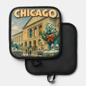 Chicago Art Institute in winter poster 鍋敷き (正面/裏面)