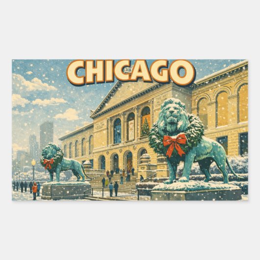Chicago Art Institute in winter poster 長方形シール (正面)