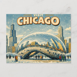 Chicago Bean in Winter Postcard ポストカード