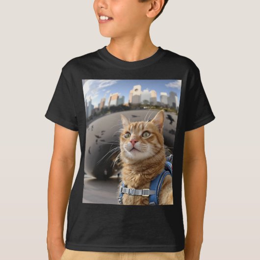 Chicago Bean Kids Basic T-ShirtでのCat Selfie Tシャツ (正面)