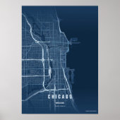 Chicago Blue Map Print Wall art Poster Gift Idea ポスター (正面)