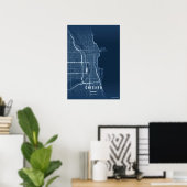 Chicago Blue Map Print Wall art Poster Gift Idea ポスター (ホームオフィス)