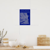 Chicago Blueprint City Map Poster Blue Minimalist ポスター (キッチン)